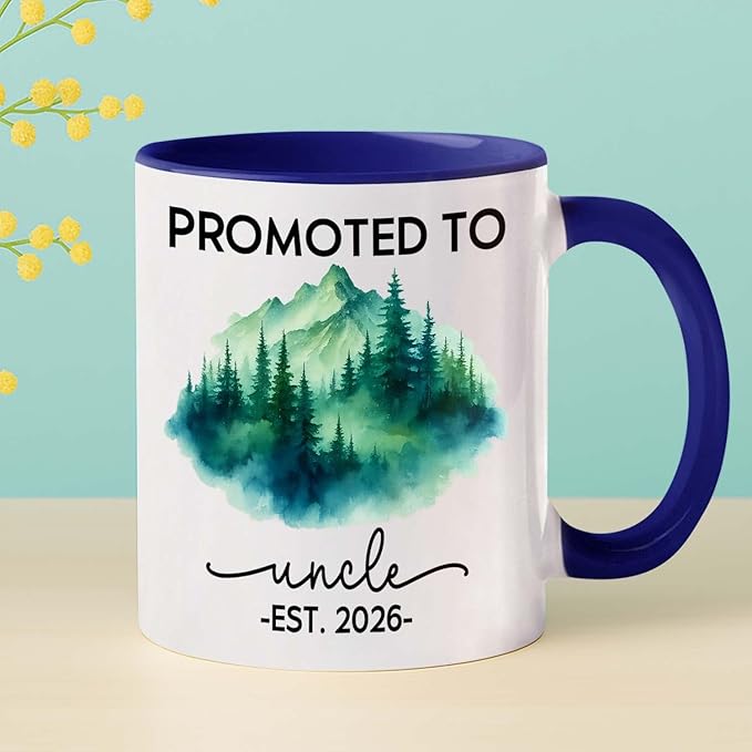 Promoted To Uncle Coffee Mug Gift For New Uncle EST 2026 Father's Day, Personalized Year Name Uncles White Teacup 11 15Oz, Customized Uncles Accent Mug Gift For Brother Family Pregnancy Announcement
