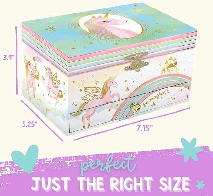 Musical Unicorn Kids Jewelry Box - Girls Jewelry Box with Mirror, Unicorn Gifts for Little Girls, Unicorn Toys for Girls Age 4-6
