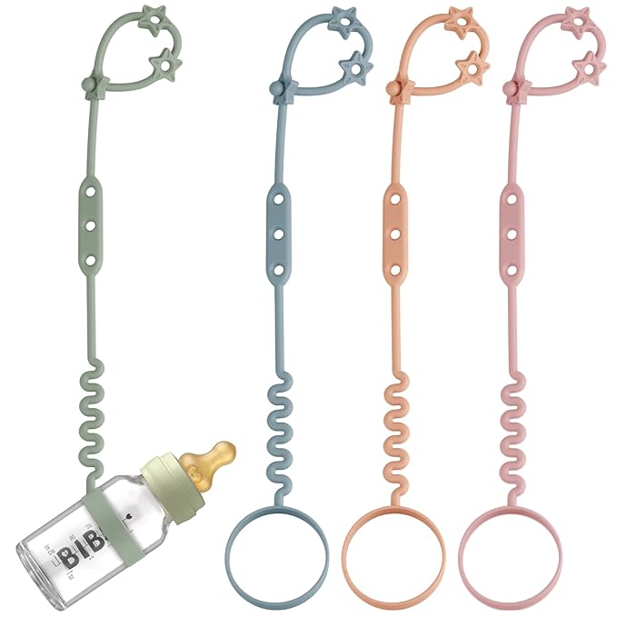 Toy Safety Straps, 4 Pack Silicone Sippy Cup Straps, Sippy Cup Leash for Baby, Keep Bottles and Sippy Cups Close at Hand and off The Ground or Floor (4PACK, Sage/Ether/Blush/Muted)