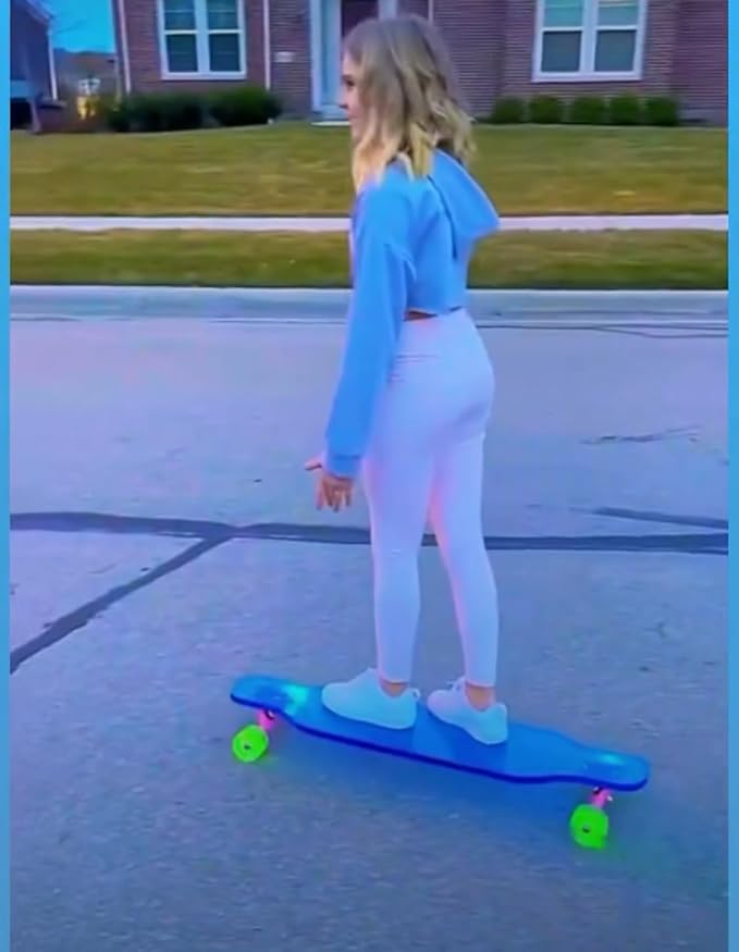 Clear Longboard Skateboard - Transparent Acrylic Long Boards with Light-Up LED Wheels for Smooth Rides - Ride The Streets in Style with Longboard Built for Beginners & Pros Alike