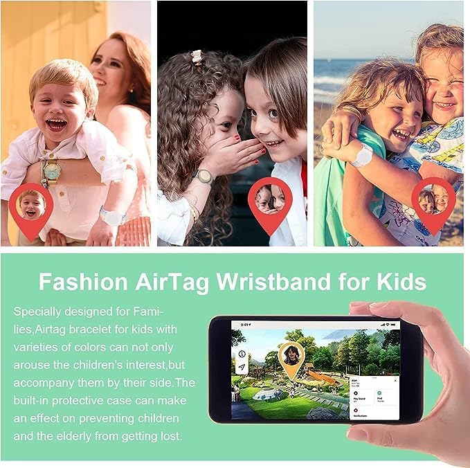 Kids Wristband Compatible with Apple AirTag, Protective Case for Air Tag GPS Tracker Holder with Nylon Bracelet, Adjustable Anti Lost Watch Band for Toddler Child Elder(RainbowB&Blue)