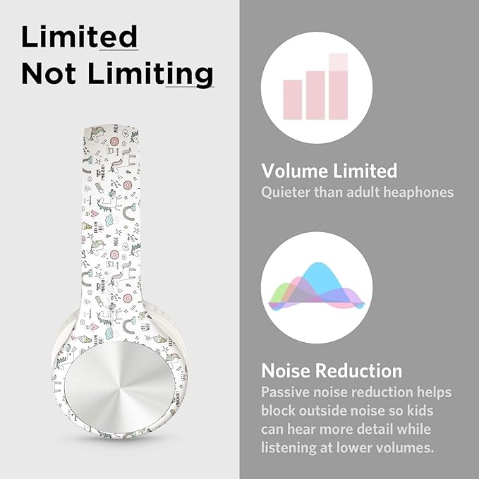 LilGadgets Connect+ Wired Kids Headphones for School with Microphone, Noise & Volume Reducing Over-Ear Headset with Cord, SharePort Technology & SoftTouch Padding, Magical Unicorns Headphones for Kids