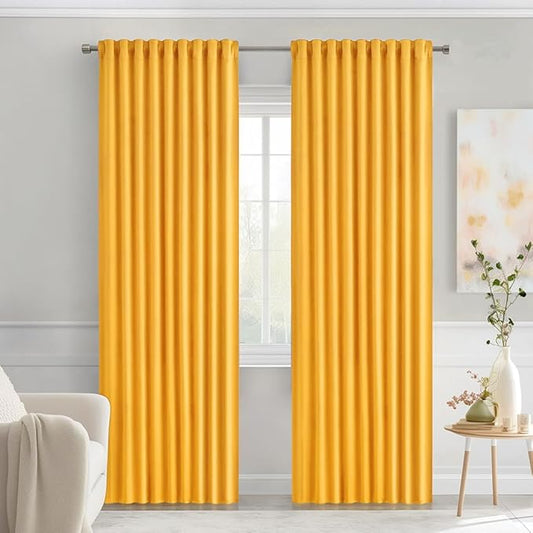 MIULEE Yellow Back Tab Blackout Curtains 72 Inches Long 2 Panels Set for Living Room Bedroom Privacy, Rod Pocket/Pinch Pleat Thermal Insulated Room Darkening Pleated Light Blocking Drapes