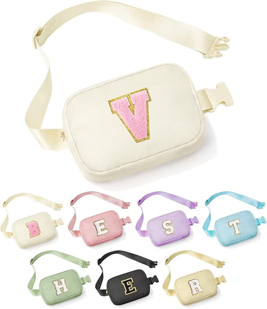 YOOLIFE Retirement Gifts for Women - Teacher Appreciation Gifts for Women Teacher Retirement Gifts for Women Teacher Bag Teacher Gifts from Students, Initial Crossbody Bag Belt Bag V, Beige