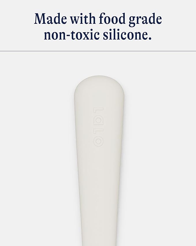 Lalo Utensils - Toddler Fork and Spoon Set - Stainless Steel and Silicone Ergonomic Toddler Utensils - Children Safe Flatware Set - 2 Pieces - Oatmeal