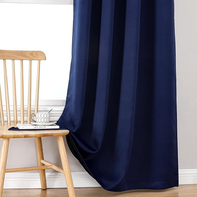 ChrisDowa 100% Blackout Curtains 84 inch Long for Bedroom with Black Liner, 2 Thick Layers Total Blackout Thermal Insulated Grommet Window Curtains 2 Panels Set (Navy Blue, 38 x 84 Inch)