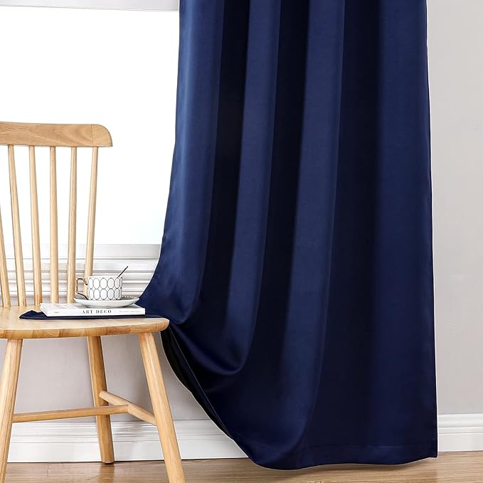 ChrisDowa 100% Blackout Curtains for Bedroom with Black Liner, 2 Thick Layers Total Blackout Thermal Insulated Grommet Window Curtains 2 Panels Set (Navy Blue, 52 x 54 Inch)