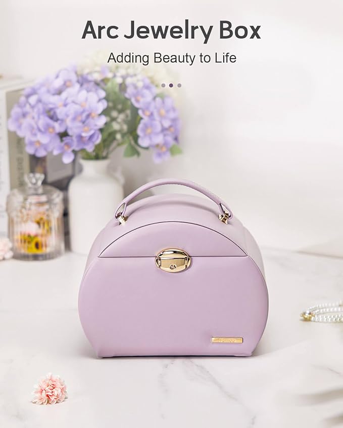 Homde Girls Jewelry Box Jewelry Storage Case Organizer Faux Leather with Mirror for Rings, Earrings, Bracelets, Necklaces (Grey Purple)