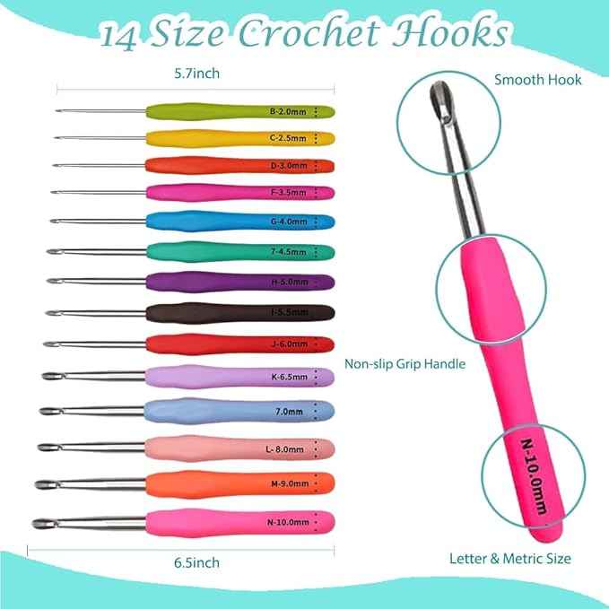 Yarniss Crochet Kits for Beginner, All-Inclusive Crochet Kit for Adults with 14 Size Ergonomic Crochet Hooks,12 Crochet Yarns Balls & Crochet Bag