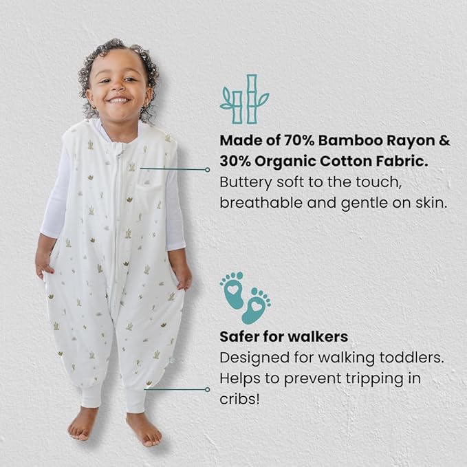 Tealbee DREAMSUIT: Toddler Sleep Sack with Feet 12-18 Months, 18-24 Months - 0.8 TOG Lightweight Summer Baby Wearable Blanket for Walkers - Rayon Made from Bamboo, Organic Cotton Sleeping Bag - Cactus