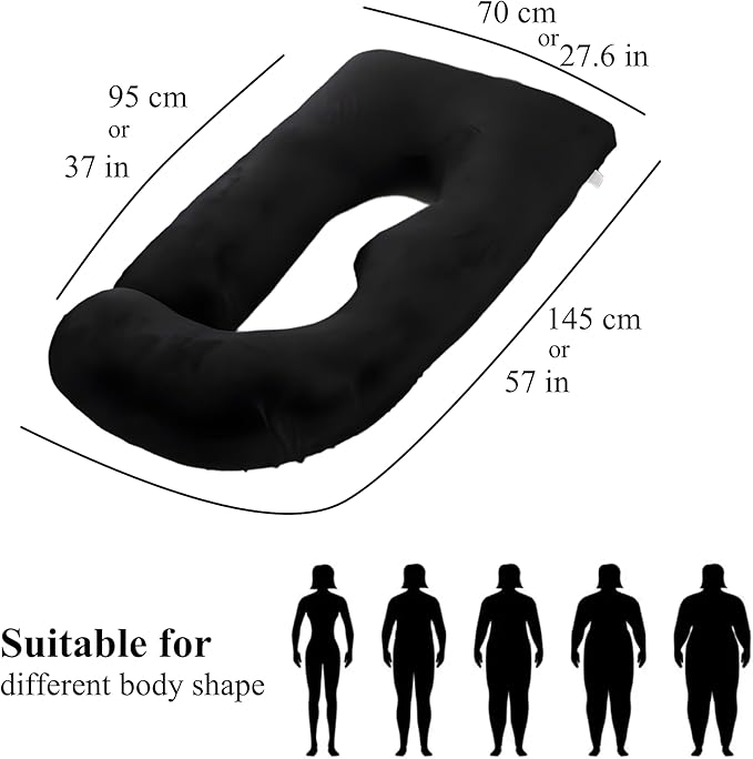 Pregnancy Pillow, Full Body Maternity Pillow 57 inch, with Removable Washable Cover - Sleep Support for Legs, Back, Neck, Shoulder, HIPS, Belly for Pregnent Women, Velvet (Coal-Black)