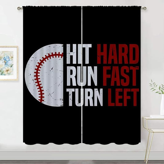 Baseball Blackout Curtains for Boy Girl Room Darkening Decor,Sport Theme Red and White Motto Dark Bedroom Living Room Home Rod Pocket Thermal Insulated Window Curtain/Drapes Panel,63x63 Inch…