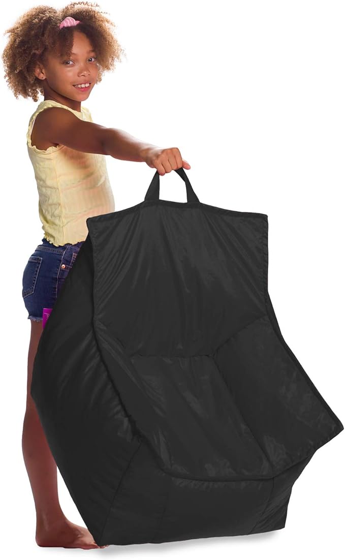 Posh Creations Bean Bag Chair Structured Comfy Seat Use for Gaming, Reading and Watching TV, Newport, Black