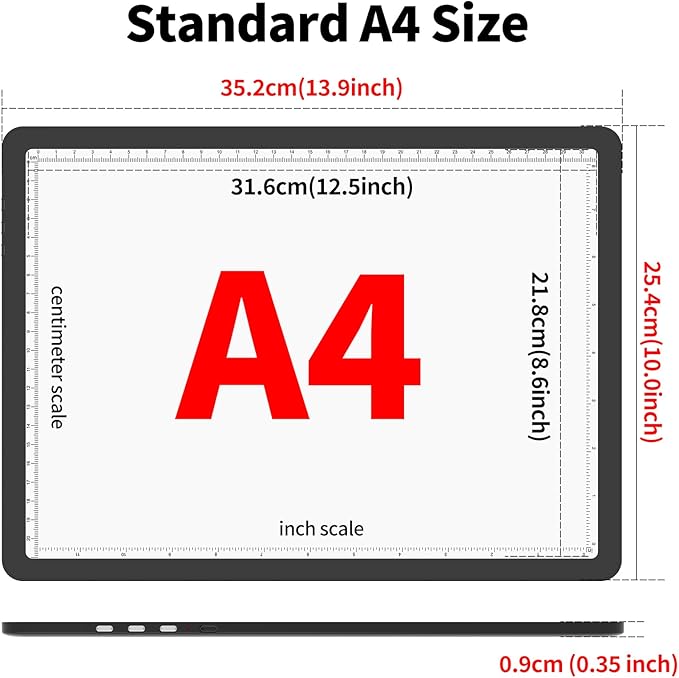 TOHETO A4 Light Board for Diamond Painting, Super Bright Magnetic Light Pad with Side Buttons, Lightbox for Tracing and Drawing, Corded Light Table for Sketching, Animation, Weeding Vinyl (Black)