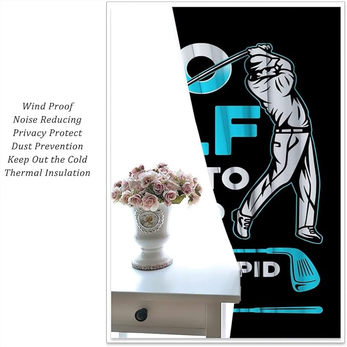 Golf Blackout Curtains for Boy Girl Room Darkening Decor,Sports Themed Golfers and Cars Bedroom Living Room Home Rod Pocket Thermal Insulated Window Curtain/Drapes Panel,72x63 Inch…