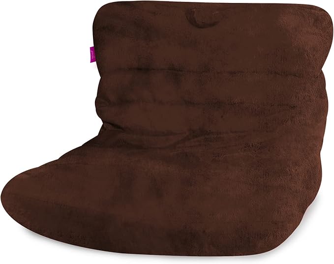 Posh Creations Structured Comfy Bean Bag Chair for Gaming, Reading, and Watching TV, Laguna Lounger, Rabbit Fur - Brown