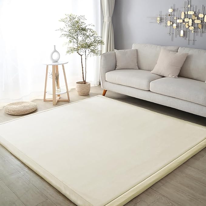 Loartee Coral Velvet Crawling Rugs & Play Mat (5'11"x6'7", Beige) for Toddler & Yoga