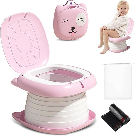 2025 Upgraded Portable Potty Training, Travel Potty for Toddler, portable toilet for kids Foldable, Apply to Seat Emergency Toilet for Camping, Outdoor,Car, Indoor(Pink)