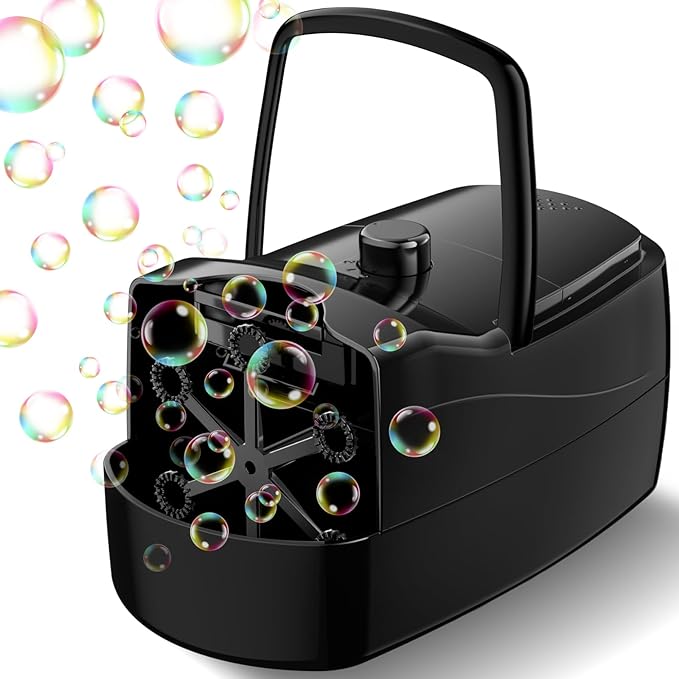 Bubble Machine - 18000+ Bubbles Per Minute, 2 Speed Settings, Battery/USB Powered Outdoor Bubble Blower for Toddlers, Birthday Parties, Weddings (Black)
