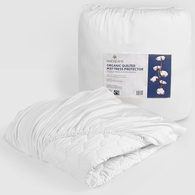 FABDREAMS Organic Quilted Mattress Protector Twin Size | Mattress Pad| Mattress Cover| Naturally Breathable | Noiseless| Fits up to 17" Deep Pockets| Temperature Regulating | Twin | White