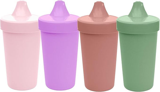Re-Play Sippy Cups for Toddlers - 10 Oz. Reusable Spill Proof Cups for Kids, Dishwasher/Microwave Safe - Made in USA - Set of 4-3.13" x 6.25" - Blossom