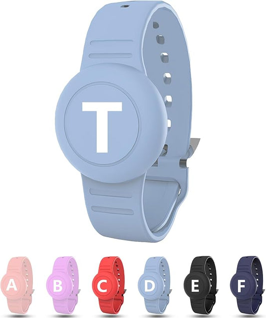 Waterproof Bracelet for AirTag Kids, Personalized Initial Letter Hidden Holder Compatible with Air Tag, Silicone Case for Airtag Adjustable Anti-Lost GPS Tracker for Toddler Child Elder, T