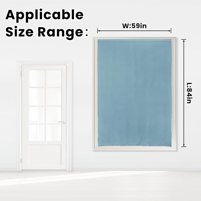 Self Adhesive Curtains, Black Out Shade for Window, Blackout Fabric Temporary Window Coverings Easy to Hang Curtains No Rod Needed, Use for Bedroom, Room, Kitchen, 59" W X 84" L, Lake Blue, 1 Panel