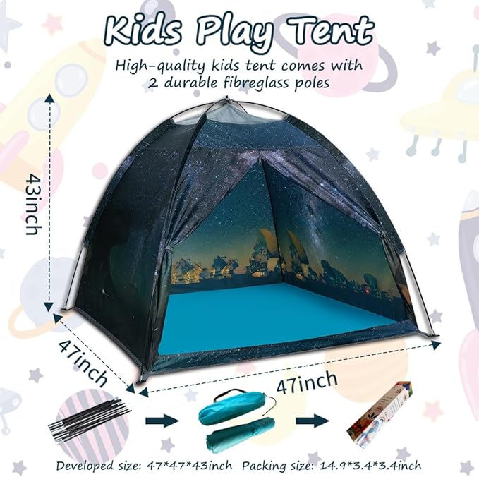 Magnetic Kids Play Tent - Imaginative Popup Space Tent for Indoor/Outdoor Fun - Galaxy Dome Playhouse for Boys & Girls - Perfect Kid's Gift - 47" x 47" x 43"