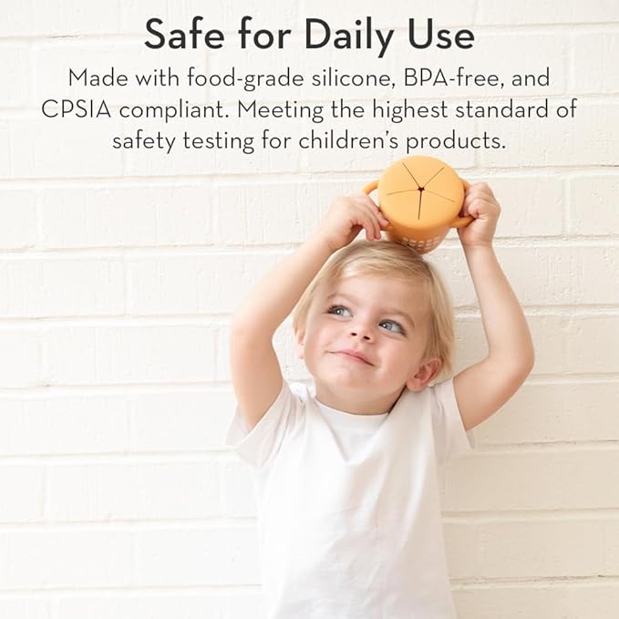 Snack Cups for Toddlers by Bella Tunno, Silicone Spill Proof Food Container with Lid, Babies & Kids 6-12 Months, Mr Happy