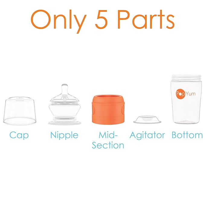 PopYum 9 oz Orange Anti-Colic Formula Making/Mixing/Dispenser Baby Bottles, 2-Pack with #2 Medium Flow Nipples, 260 ml, BPA-Free, Natural Latch