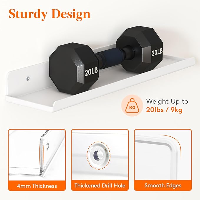 Lifewit Floating Shelves for Wall, 2 Pack 15" Clear Acrylic Shelf Room Decor for Book/Figures/Photo/Makeup in Bathroom, Book Shelf, Living Room, Bedroom, Kitchen Storage and Organization