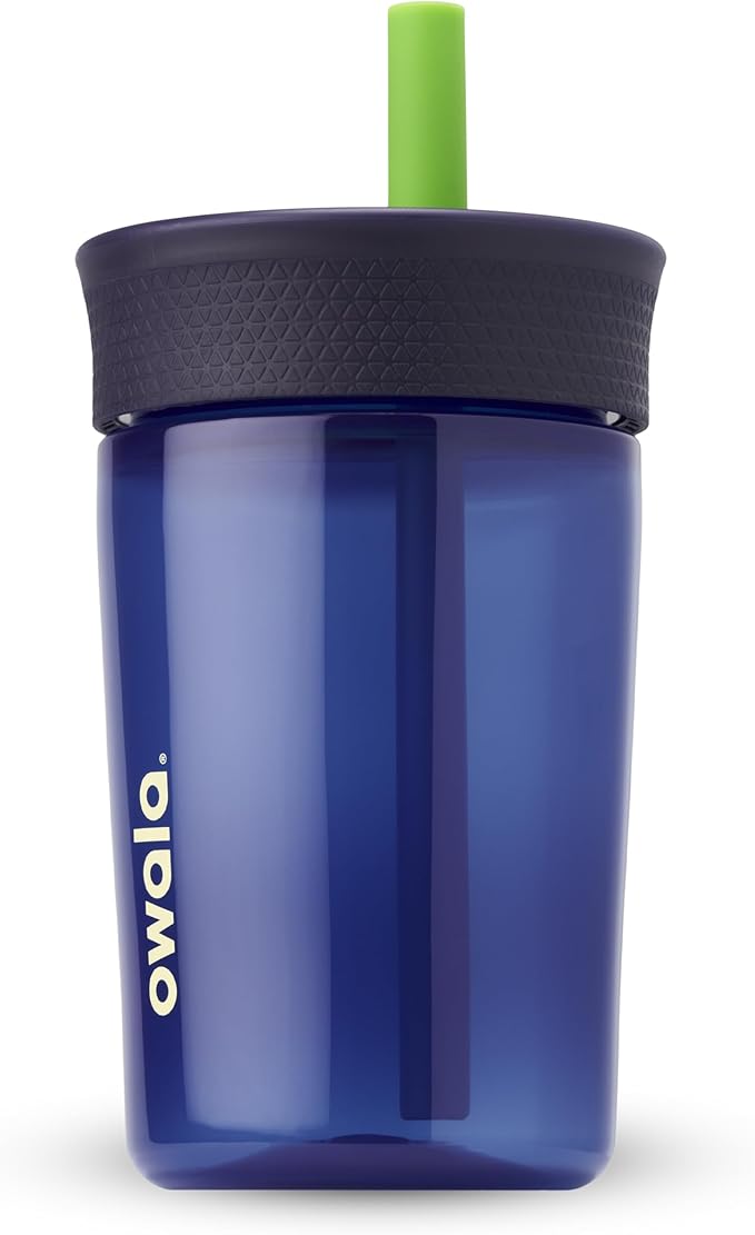 Owala Kids BPA-Free Plastic Tumbler with Spill Resistant Flexible Straw, Easy to Clean, Kids Water Bottle, Great for Travel, Dishwasher Safe, 15 Oz, Navy and Blue (Home Base)
