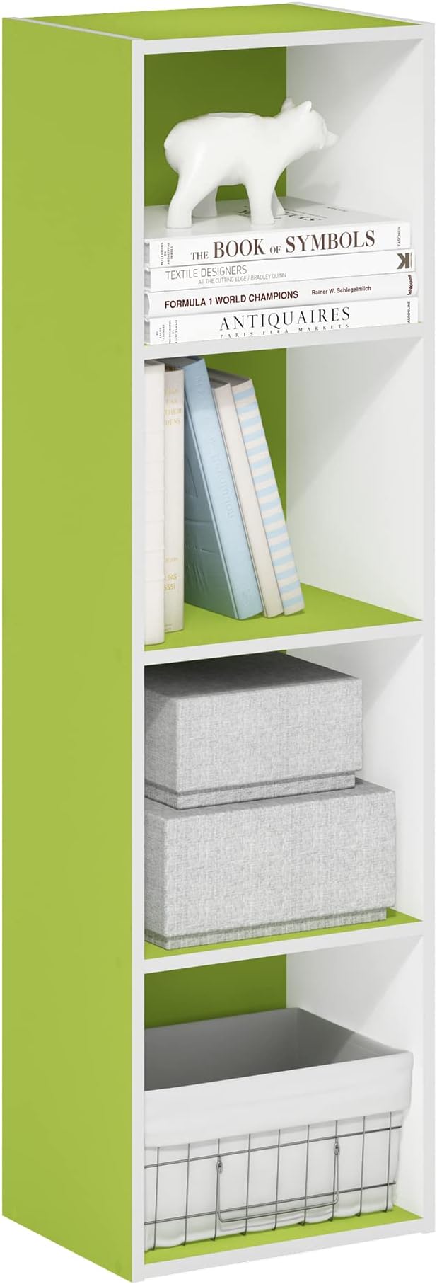 Furinno Luder Bookcase / Book / Storage, 4-Tier Cube, Green/White