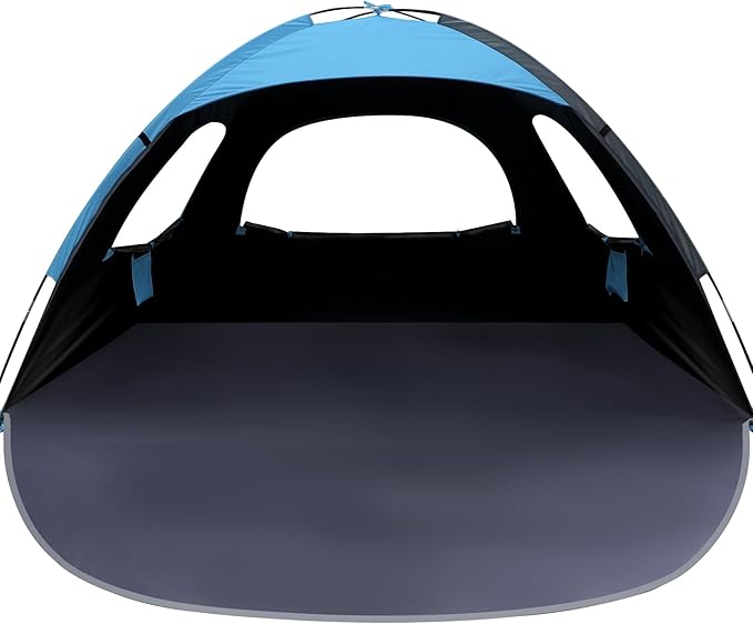 WhiteFang Beach Tent Anti-UV Portable Sun Shade Shelter for 3/4/6/8 Person, Extendable Floor with 3 Ventilating Mesh Windows Plus Carrying Bag, Stakes and Guy Lines