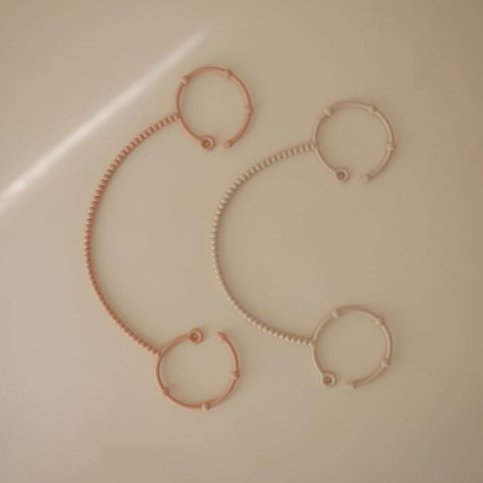 mushie Adjustable Silicone Toy Straps 2-Pack | Baby Accessories Holder for Travel, Stroller, High Chair (Blush/Shifting Sand)