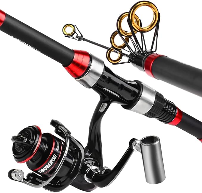 PROBEROS Kids Fishing Pole - Portable Telescopic Fishing Rod and Reel Combo Kit - Spincast Fishing Reel Casting Rods with Lures Lines Tackle Box and Bag for Boys Girls Youth Fishing