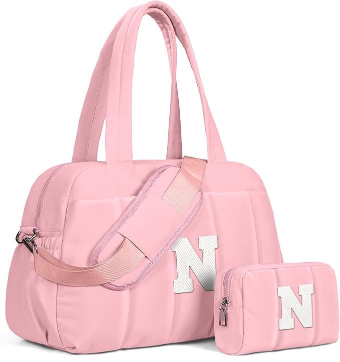 Duffle Bag for Travel, Weekender Bags for Women，Initial Overnight Bag with Wet Pocket，Lightweight Travel Bags Personalized Gym Tote with Makeup Pouch-Gift for Daughter 14 15 16 17 18 Year Old