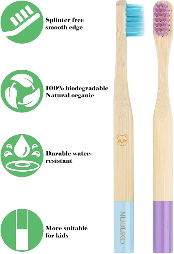 Bamboo Kids Toothbrushes (6 Pack) - Soft Bristle Organic Compostable BPA Free Toothbrush for Kids Toddler Baby Tooth Brush, Eco Friendly Natural Biodegradable Wooden Toothbrush - Round Handle