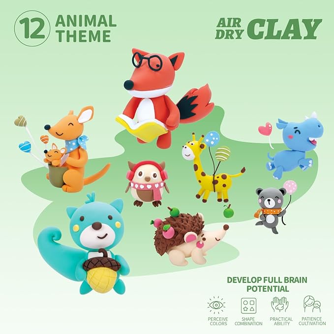 Air Dry Clay Kits - Modeling Clay for Kids, Ultra Light & Soft, Safe & Non-Toxic, DIY Airdryclay Kit with Sculpting Tools and Tutorials, Creatible Art Crafts Toys Gifts for Boys Girls