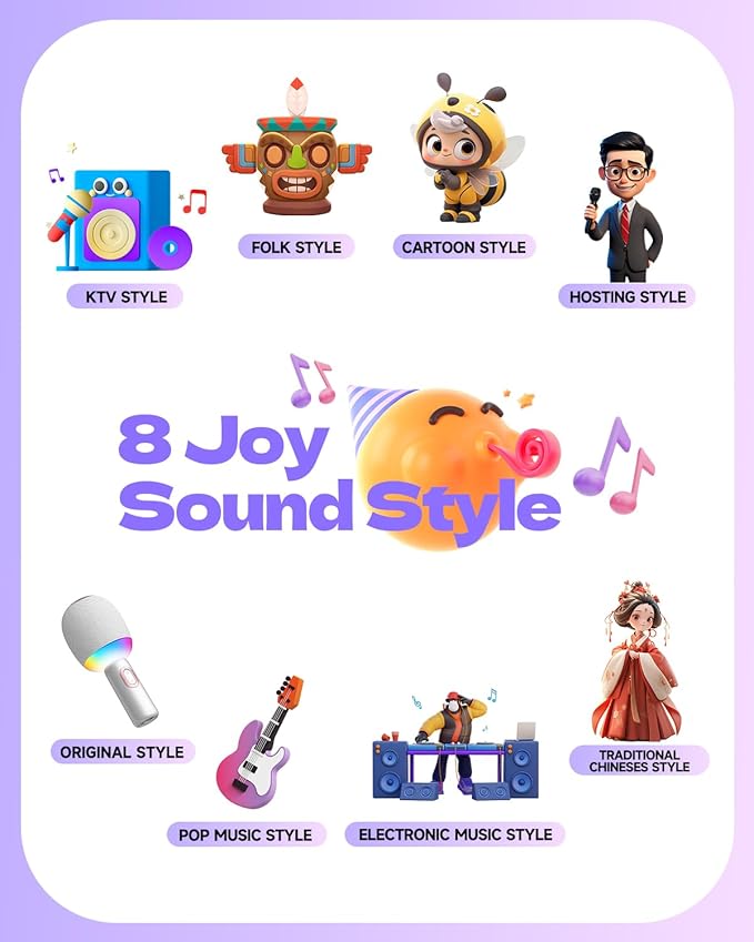 Wireless Bluetooth karaoke Microphone, 5-in-1 Portable Handheld Microphone for iPhone, Karaoke Microfono with Dynamic Lights for Car / Home Party, Music Record, Duet Singing Mic for Kids Adults-White