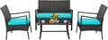 Tangkula 4 Pieces Rattan Conversation Set, Patio Sofa Couch Set by TANGKULA