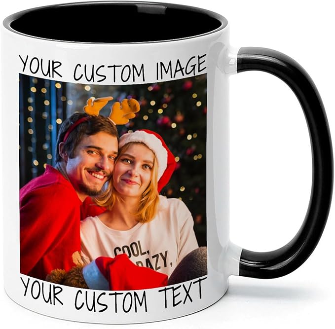 Ship Next Day Custom Mug Design Your Own Photo Text Personalized Picture Gifts for Women Men Customized Gift Idea Personalized Coffee Mugs 11oz Black Handle