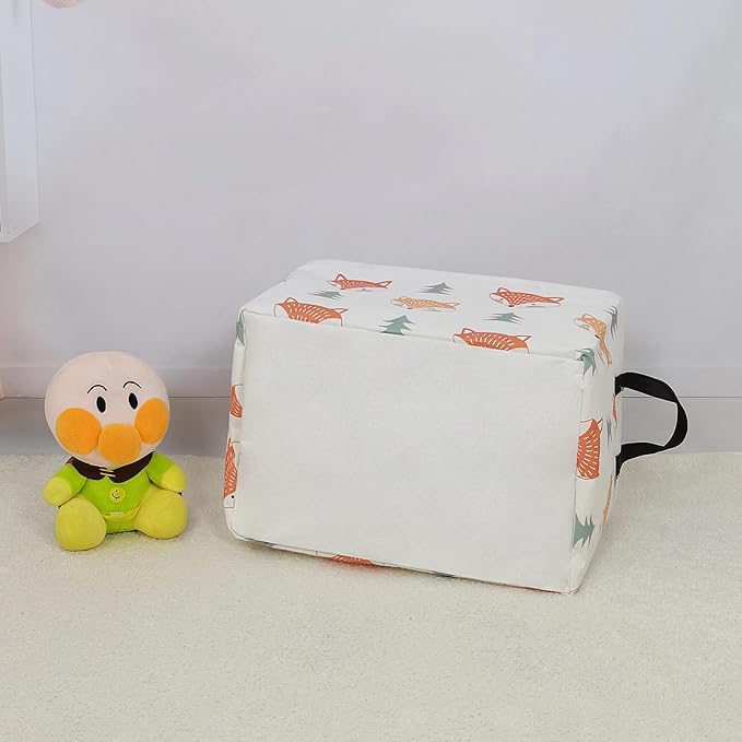 FANKANG Storage Bins, Nursery Hamper Canvas Laundry Basket Foldable with Waterproof PE Coating Large Storage Baskets for Kids Boys and Girls, Office, Bedroom, Clothes,Toys(Rec-Fox ）
