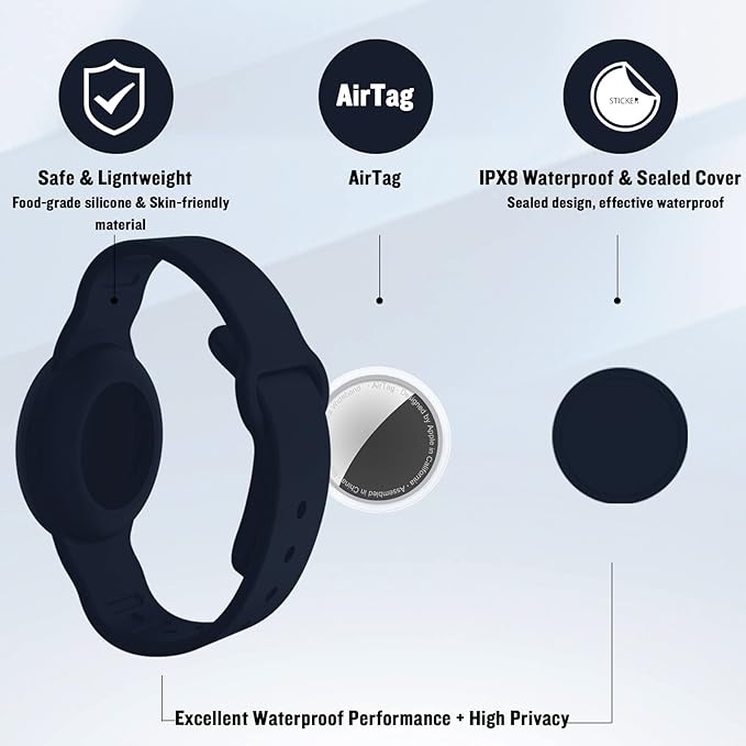 Waterproof AirTag Bracelet for Kids, Hidden Silicone Wristband for AirTag, GPS Tracker Case for Air Tag Holder Strap Band for Child Toddler, Secure Anti-Loss Protection(Navy Blue)