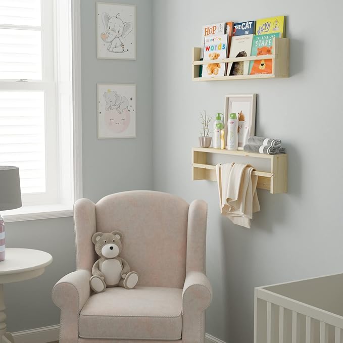 Brightmaison Polynez 30" Floating Shelves for Nursery & Kids, Set of 2 Unfinished Multiuse Wall Shelf