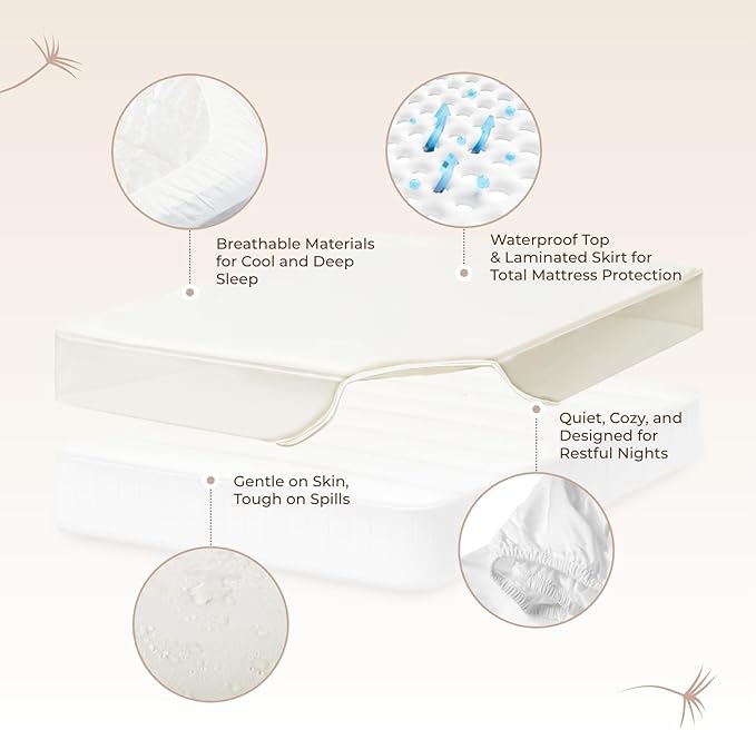 Organic Crib Mattress Protector - 100% Waterproof Crib Mattress Protector Pad with Soft Quiet & Breathable Triple Layer Protection - Fairtrade & GOTS Certified and Machine Washable (52"x28"x9”)