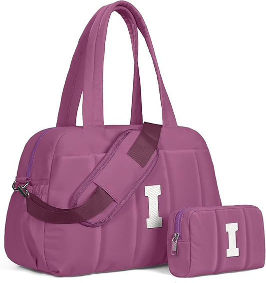 Duffle Bag with Initial, Spend The Night Bags for Women，Overnight Bag with Wet Pocket，Gift Set for Women-Lightweight Travel Bags Personalized Gym Tote with Makeup Pouch