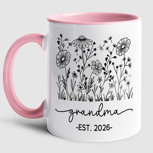 Personalized Grandma EST 2026 Accent Coffee Mug Gift For Nana Granny Grandmother, Novelty Grandma White Coffee Cup 11Oz 15Oz, Custom Year/Name Grandmother Ceramic Cup Gift For Birthday Mother's Day