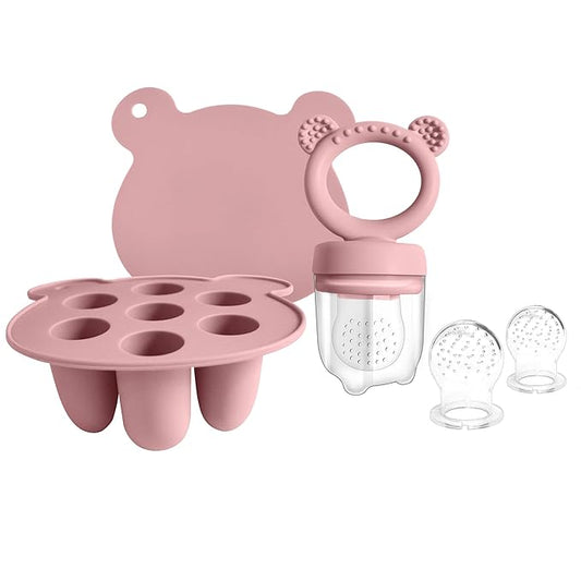 Silicone Baby Food Freezer Tray with Teething Popsicle Molds - Baby Fruit Feeder and Breastmilk Teether Combo