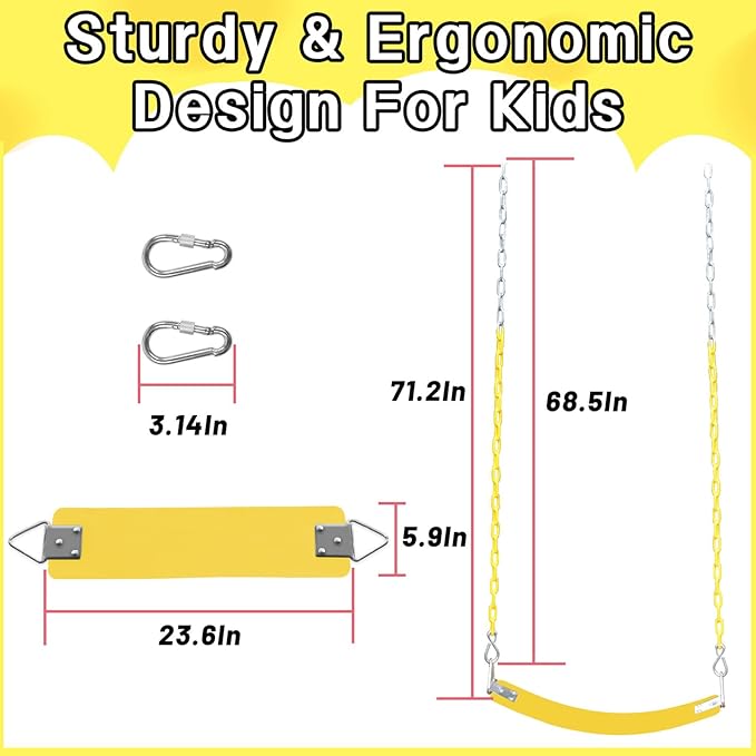 Swing Set for Kids with 66” Chain-Play Swing for Adults with Stainless Steel Mental Taiangle Ring-Suitable for Family Backyard-Play Swing Set (AB010002-7)